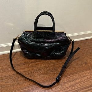 COPY - Brian Atwood Metallic Purple Iridescent Faux Snake Leather Satchel Shoul…